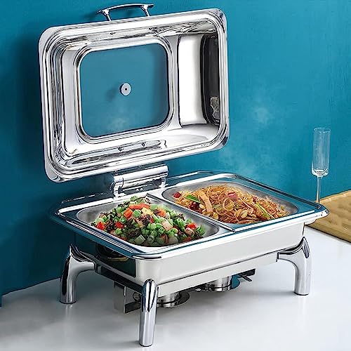HTTGDGDH Serveur Et Chauffe-Plats pour Restauration - Chauffe-Plats pour Événements De Restauration avec Cadre Pliable, Marmite, Support À Combustible Et Couvercle Adapté Aux Fête（Double Lattice-9L）