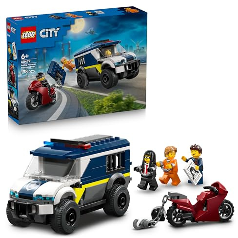 LEGO City Le Fourgon Pénitentiaire - Camion Jouet - Maquette de Van avec Moto, 3 Minifigurines & Porte de Cellule Amovible - Idée de Cadeau d'anniversaire pour Garçon dès 6 Ans 60479