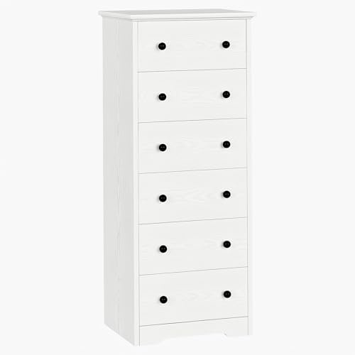 IRONCK Tall Chest of Drawers Slim Bedroom Storage Cabinet White
