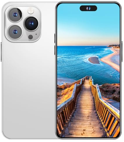 BYXLMS i15proMax 5G Telefono sbloccato, smartphone Android 13.0, 8 GB + 256 GB, batteria da 8000 mAh, schermo HD da 6,8, fotocamera da 50 + 108 MP, telefoni cellulari dual SIM, OTG/GPS/Face ID White