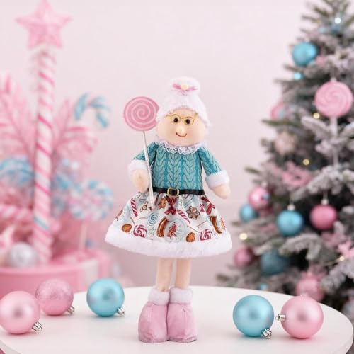 ACAREY Weihnachtsdeko Schneemann Wichtel Figuren, Weihnachtswichtel mit Teleskop-Beinen 36-51cm, Weihnachten Deko Innen Figuren Puppen, Stehende Weihnachtsfiguren Tischdeko Winter Wichtel (Oma)