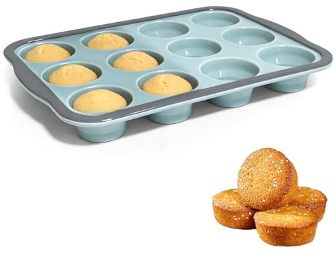 ZHUDALA Lot de 12 Moules à Muffins Standard avec Cadre en Métal – Moules en Silicone Antiadhésif pour Cupcakes, Brownies et Puddings, sans BPA