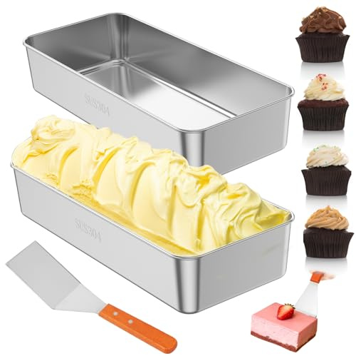 3lb Loaf Tin Set of 2 Nonstick Bread Tins with Spatula Stainless Steel Large Bread Pan 32.8 x 14.8 x 6.3cm Rectangular Cake Baking Tins for Homemade Breads Meat Loaf Lasagna, Oven&Dishwasher Safe