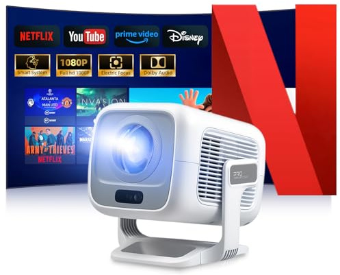 Beamer 4K [Offizielles Netflix | Dolby Audio] 700 ANSI Smart-Projektor für Heimkino, Full HD 1080P, Autofokus, vertikale Trapezkorrektur fürs Auto, Kurzdistanzprojektor (Weiß)