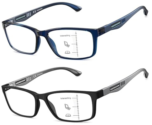 Missfive 2 Pack Leichte Gleitsichtbrille Herren TR90 Progressive Lesebrille Gleitsicht Lesebrille Multifokale Brille, Nähe-Mittlere Entfernung, 1.75x