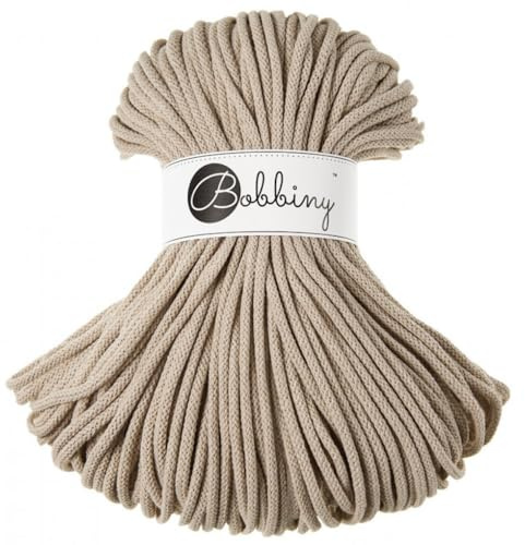 Bobbiny Cordón/cuerda de 5 mm para macramé de color beige, 100 % algodón, 100 m
