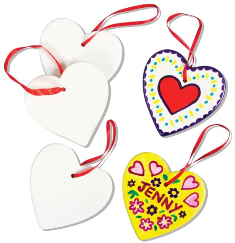 Baker Ross Anhänger aus Keramik Herz zum Gestalten und Basteln für Kinder ideal zum Valentinstag und Muttertag (5 Stück)