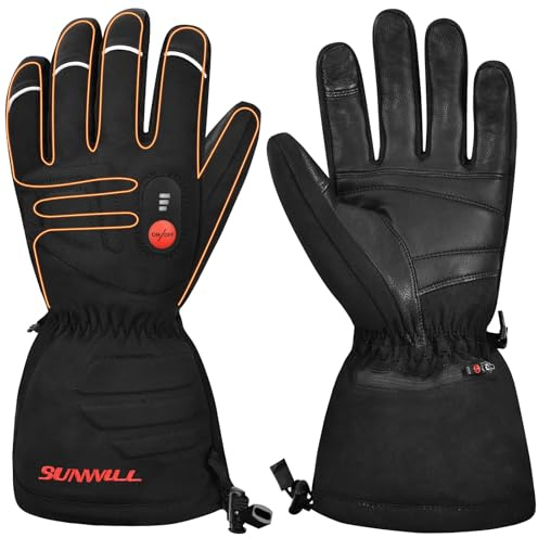 Sun Will Beheizbare Handschuhe – Elektrische Winterhandschuhe für Damen & Herren, Wasserdicht mit Touchscreen, wiederaufladbar, Motorrad-, Ski-, Jagd- & Outdoor (Black-02, 3XL)