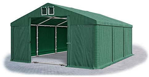 Das Company Lagerzelt 5x6m wasserdicht mit Bodenrahmen und Dachverstärkung dunkelgrün Zelt 560g/m² PVC Plane hochwertig Zelthalle Summer Plus SD - Faltpavillon - Gartenpavillon - Pavillon - Partyzelt