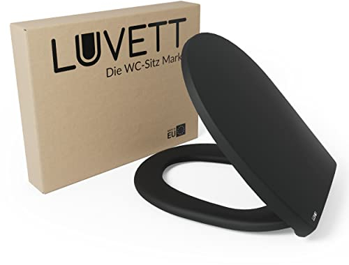 LUVETT® WC-Sitz mit Absenkautomatik C100 oval universell, Toilettendeckel mit 3 Edelstahl Montagelösungen, Klodeckel abnehmbar, Farbe:Matt Schwarz