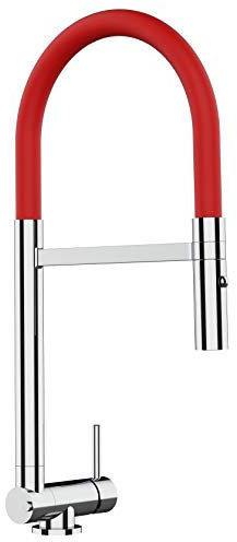Rubinetto miscelatore cucina fontana lavello abbattibile sottofinestra 45mm canna rossa movibile ribaltabile e doccia 2 getti staccabile