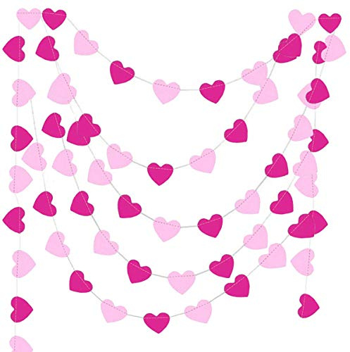 Guirlande Papier Coeur Rose Deco Baptisme Fille, Guirlandes Décoration pour Anniversaire -9 Mètres-