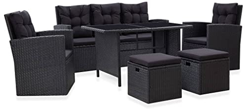 vidaXL Gartenmöbel 6-TLG. mit Kissen Sitzgruppe Lounge Sofa Sessel Garten Garnitur Gartenset Gartensofa Sitzgarnitur Poly Rattan Schwarz