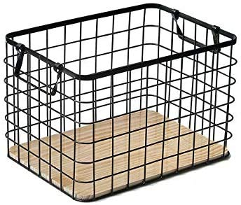 LAMEIDA Korb Metall Aufbewahrungskiste Aufbewahrungskorb Schwarz Metallkorb Aufbewahrungsbox Drahtkorb mit Griffen (36 * 26 * 24cm)