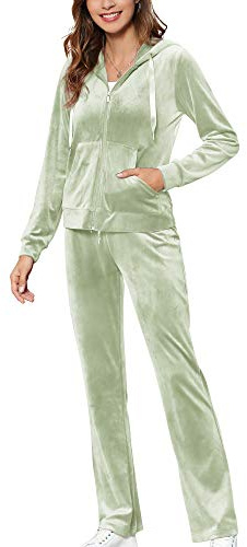 MessBebe Womens Velour Tracksuits Set Sweatsuit Hoodie Top and Jogging Pants Casual Loungewear 2 Piece Sportswear