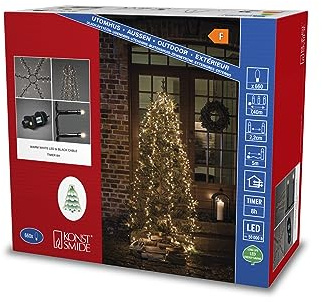 Konstsmide Micro LED Compactlights Baummantel mit Ring, 6 Stränge à 110 Dioden, 8h Timer, 660 warm weiße Dioden, 30V Außentrafo (IP44), 6W, schwarzes Kabel - 6650-100