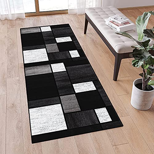 QQrunner Teppich läufer Flur Grau Schwarz und Weiß rutschfest 70x200cm Küchenteppich Patchwork Waschbar Meterware Schlafzimmer Korridor Teppich Lang, 60/70/ 80/90/ 100/ 120cm Breit