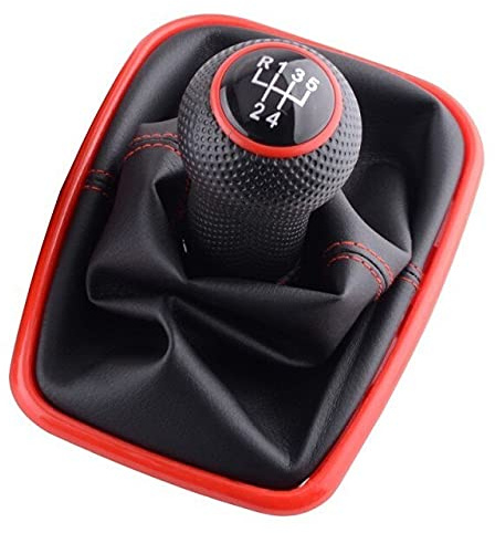 NICOLIE Perilla De Cambio De Marchas De 5/6 Velocidades Palanca De Cambio Gaitor Boot Cuero De PU Compatible con VW 2003-2008 Golf 4 IV Mk4 GTI R32 Jetta - 5 Velocidades-Rojo