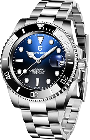 Pagani Design Herrenuhr, Japanisches Automatikwerk, Wasserdichter Leuchtkalender, Schwarz/GrüN/GrüN-Schwarz/Verlaufsblau, Pd-1661 (Verlaufsblau)