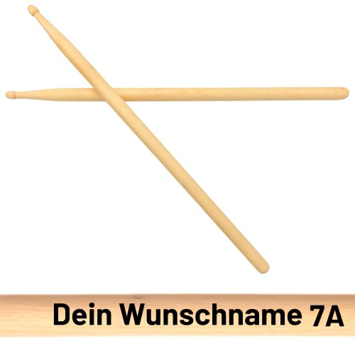 1 Paar Personalisierte Hickory-Drumsticks mit Wunsch-Gravur | handgeölte Schlagzeug Sticks mit Gravur personalisiert - verschiedene Größen | eins der besten Drummer Geschenke (7A)