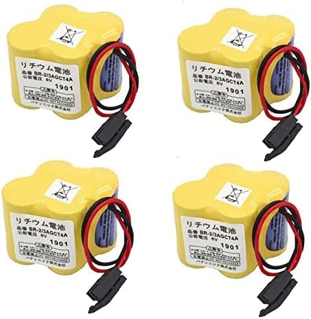 4 Pack BR-2/3AGCT4A 6V 4400mAh 2/3A Replacement Battery for FANUC A98L-0031-0025 CNC System with Black Plug