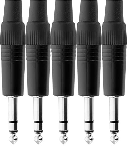 Pronomic JPLUG Black Stereo-Klinkenstecker 5er Pack, Stecker: schwarz | Ausführung: stereo (symmetrisch), Spezielles Gehäuse-Design für optimale Griffigkeit, Stabiles Druckguss-Gehäuse, 5 Stück
