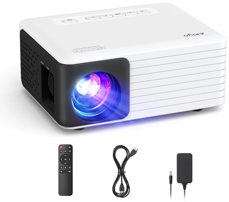 AKIYO Mini Beamer, Full HD Handy für Heimkino, O1 Video Klein mit Ständer, Trabare Outdoor, Mini Projektor für iOS, Android, Windows, Kompatibel mit HDMI/Laptop/USB/Fire Stick/PS5