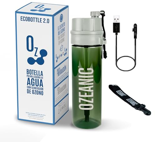 OZEANIC EcoBottle 2.0 600 ml – Botella Potabilizadora de Agua por Ozono | Elimina virus y bacterias | Sin filtros ni químicos | Ideal para viajes, montaña y uso diario