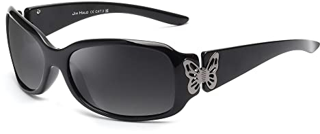 JIM HALO Gafas de Sol Polarizadas Envolventes, Cristales Rectangulares Tipo Mariposa Para Mujer UV400 Negro