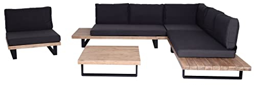 Mendler Garten-Garnitur mit Sessel HWC-H54, Lounge-Set Sofa, Spun Poly Akazie Holz FSC® Aluminium - Hellbraun, Polster dunkelgrau