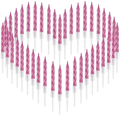 FIHODONE 40 Stücke Geburtstagskerzen, Spiral Kerzen Geburtstag für Torte，Kerzen Deko Geburtstag Mädchen Junge, Geburtstagsdeko Hochzeit Party Kuchen Dekorationen (Rosa)