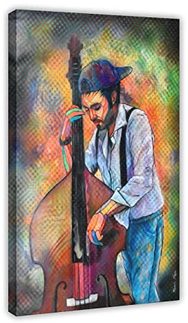 FISH DRAGATE Kontrabass Jazz Musiker Art Deco Malerei Poster Leinwand Poster Wandkunst Dekor Druck Bild Gemälde für Wohnzimmer Schlafzimmer Dekoration Rahmen Stil 30 x 45 cm
