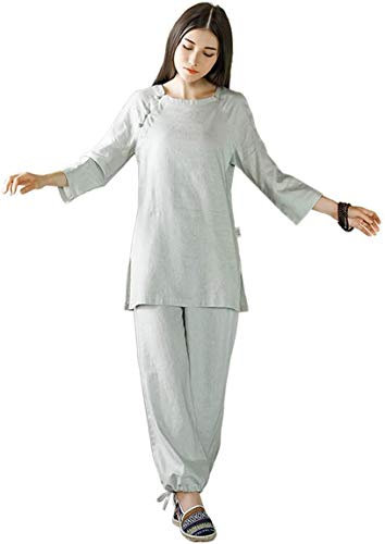 Vier-Jahreszeiten-Tai-Chi-Uniform-Set, Kampfsportanzug für Damen, Zen-Meditationsuniform, Baumwollleinen, Tai-Chi-Kleidung, Kung-Fu-Kleidung, Zen-Meditation, Yoga-Anzug (Farbe: Grau, Größe: UK L/Tag