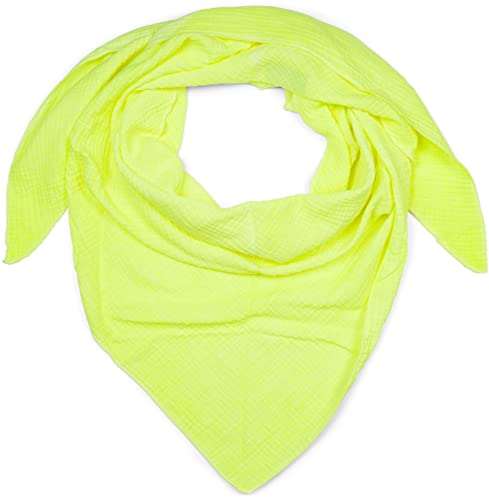 styleBREAKER Damen Musselin Dreieckstuch aus 100% Baumwolle | Weiches und leichtes Halstuch für Damen Unifarben | Stylisches Tuch für jede Jahreszeit - Made in Italy, 196 x 84 cm, Neongelb
