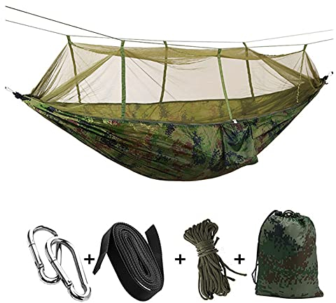 Lässige Komfort-Hängematte, 1–2 Personen, tragbare Outdoor-Camping-Hängematte mit Moskitonetz, hochfester Fallschirmstoff, Hängebett, Jagd, Schlafschaukel