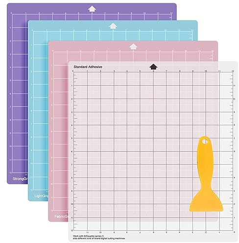 Occzin Schneidematte für Silhouette Cameo 4/3/2/1, 4 Stück Ersatz Schneidematte Standardgrip, Lightgrip, Stronggrip FrabricGrip Selbstklebende Rutschfeste Cutting Mat zum Nähen Quilten & Kunsthandwerk