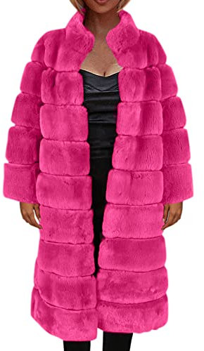 Softshellmantel Damen, Damen Lange Fellmantel Stehkragen Warm Winter Mantel Einfarbige Faux Fur Kunstfell Winterjacke Frauen Elegant Kunstpelz Pelzmantel