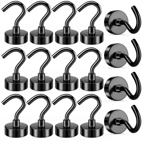 FINDMAG 12.7 kg Schwarz Magnethaken Heavy Duty Neodym Magnet Haken, Starke Magnethaken zum Aufhängen, Magnet mit Haken für Zuhause, Küche, Arbeitsplatz, Büro (16 Pack)