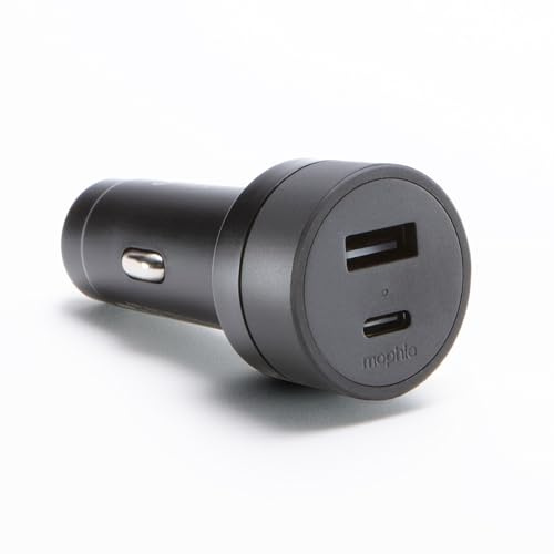Mophie 42W Dual USB-C + USB-A Car Charger, Universal AUX Compatibility, LED Indicator, Fast Charging, Multi-Device