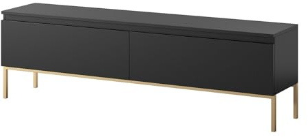 Selsey TV Schrank Board Sideboard Fernsehtisch Fernsehschrank Mit Schränken 150 cm Goldene Beine Schwarz Bemmi