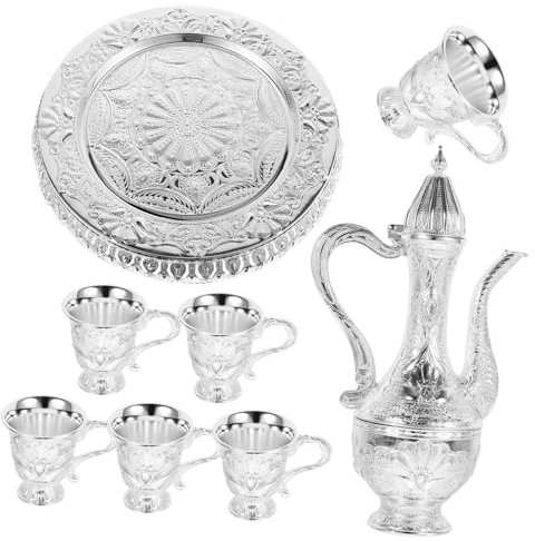 GOOHOCHY Set Teiera Turca e Pentola Vino Vintage in Metallo 6 Bicchieri Da Vino Retrò Vaso Decorativo e Per Intrattenimento e Casa Confezione Completa Regalo