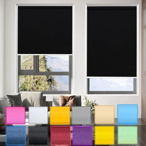 Rollo Klemmfix ohne Bohren 110 x 180 cm Maßgeschneiderte Größe, Sonnenschutz Sonnenschutz Fensterrollo Seitenzugrollo mit Klemmträger, für Fenster und balkontür, Schwarz