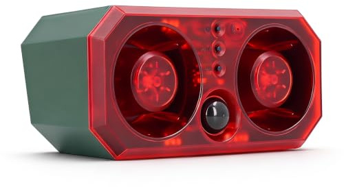Solar Indoor Outdoor Motion Sensor Alarm, 13 Sounds Dog Barking Loud Noise Maker, 12 Red Flashing LEDs Motion Detector Alarm Siren Water proof for Home, Garden, Yard, Farm