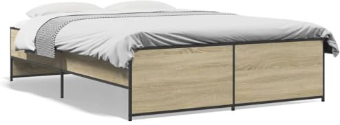 ShGaxin Bettgestell Sonoma-Eiche 120x200 cm Holzwerkstoff und Metall, Bett, Jugendbett, Schlafzimmer Bett, Bed Frame - 3279893