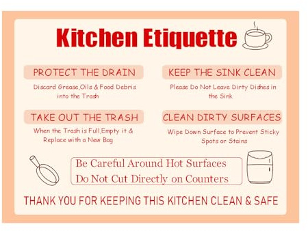 2 Pcs Kitchen Etiquette Sign 5x7 Inch Fridge Magnet Kitchen Rules Sign Essentials for Hosts, Clean Up Reminder, Home or Office Kitchen Supplies