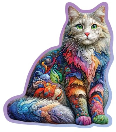 Wooden.City Puzzle en Bois 150 pièces - Chat Doux avec 15 pièces en Forme d'animal - 22,2 x 25,4 cm - Conçu et fabriqué en UE