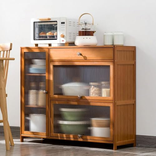 Buffet de cuisine en bambou avec support de four à micro-ondes, tiroir et étagère, organiseur multifonctionnel pour la maison, le bureau, le garage, la salle de bain, facile à assembler, 100 x 32 x 84