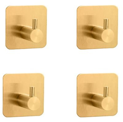 Handtuchhalter ohne Bohren 4 SET - Klebehaken Extra Stark Haken selbstklebend Edelstahl Badezimmer Handtuchhalter Wasserdicht wandhaken selbstklebend Handtuchhaken für Bad Küche und Toilette (Gold)