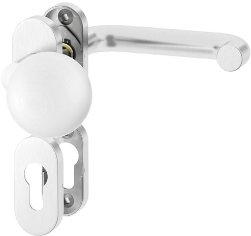 ERGO line OTTO Links, Profiltür-Drückergarnitur mit Festem Türknopf, Oval-Rosette, Edelstahl Türbeschlag, PZ-Rosette, Rosettengarnitur mit Knopfdrücker, TOP Qualität