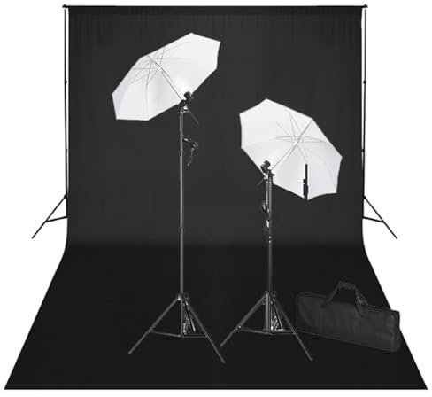 Rainery Kit de Studio et Toile de Fond Noire 600 x 300 cm et lumières, Ensemble de Studio Photo Professionnel pour Photographie de Portraits, Produit de Studio Photo, Vidéo